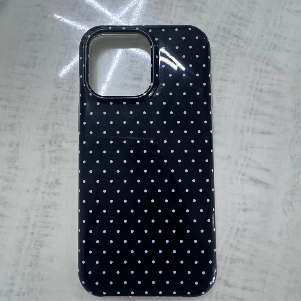 Black Polka Dot IPhone 15 pro max Case – Glossy Protective Cover NEW